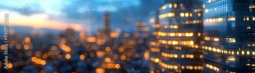 Abstract cityscape with glowing lights at dusk