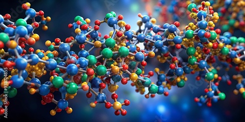 Close-up of pepsin enzyme molecule structure, biochemistry, protein, digestive system, enzyme, stomach, health, medical