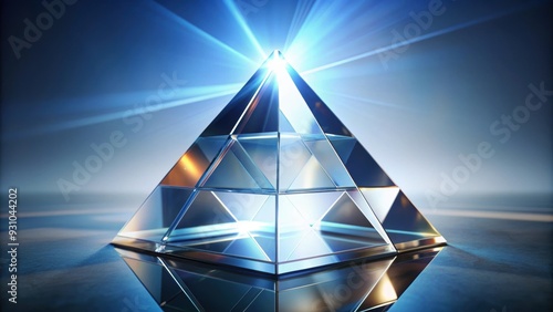 Abstract glass pyramid with reflective surfaces and dispersion of light, rendered, abstract, glass, pyramid