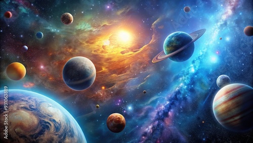 Intergalactic adventure with alien planets and cosmic phenomena, space, outer space, planets, alien world