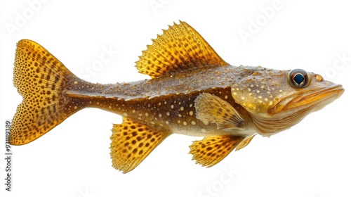 Side view of a widebodied flounder isolated on a w 218 fish, goldfish, isolated, animal, water, aquarium, white, gold, nature, pet, sea, fishing, carp, underwater, freshwater, orange, swimming, swim,