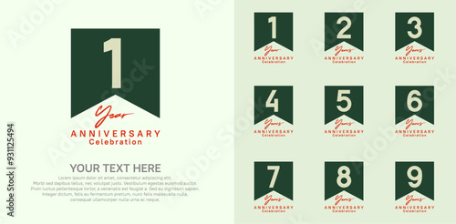 anniversary logotype set, green and red color can be use for celebration