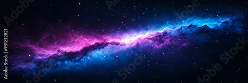 Vast black void with glowing stars and a swirling deep blue and purple nebula in the background creating a mysterious cosmic atmosphere 