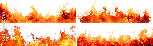 Set of bright and dynamic fire flames, cut out