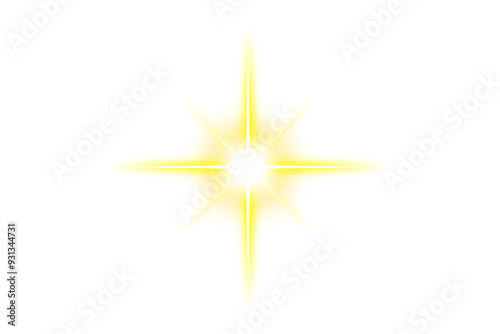 Yellow sunlight isolated on transparent background. glowing sparkle starlight. golden star on white background