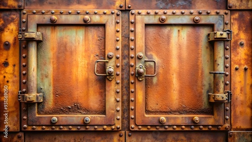 Rusty steel hatch doors secured with nuts and bolts, rusty, steel, hatch doors, secured, nuts, bolts, industrial, metal, aged