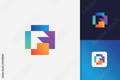 initial letter f technology logo design vector template