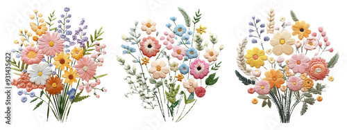 Flower embroidery png cut out element set