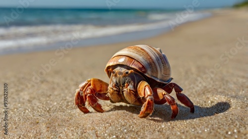  Closeup hermit crab on sandy beach