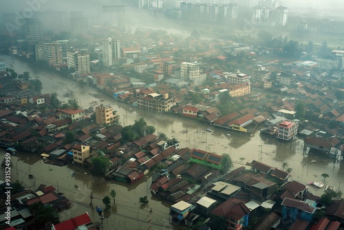 ai generative a village flooded with bird views