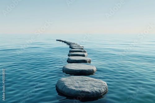 round stones on the water are laid out like a path