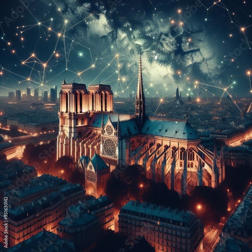 Notre Dame in the Stars A photomontage of Notre Dame superimpose