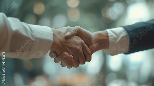 Business men handshake and worker hands in office with agreement deal or partnership Greeting welcome and onboarding at corporate company with professional contract and thank you at la : Generative AI