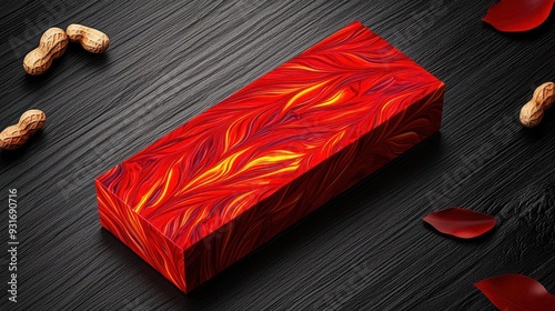 Spicy peanut bar box, bold and fiery red design, 3D illustration