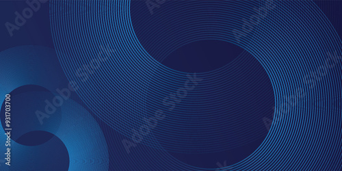 Abstract blue geometric lines glowing on dark blue background. Modern shiny blue circle lines pattern. Futuristic technology concept. Suitable for cover, poster, banner eps 10. vector.