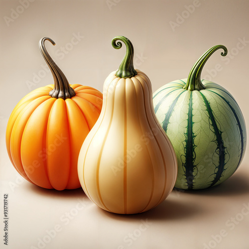 Calabazas de diferentes tamaños y colores.