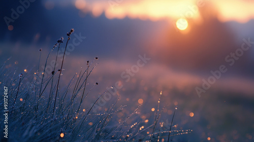 autumn morning with cool mist, dewy grass, soft light, and crisp air, creating a serene atmosphere as gentle fog rolls over the landscape