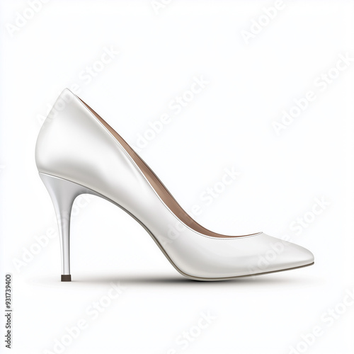 Classic white high heel pump on white background