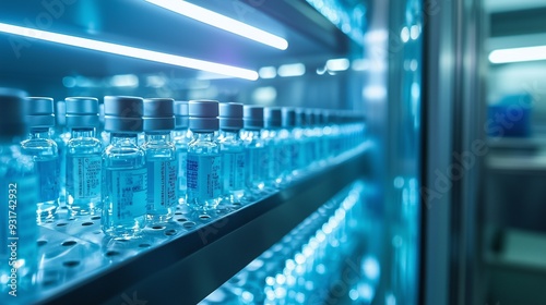 Vials stored in a temperature-controlled environment, highlighting the importance of maintaining specific temperatures for sensitive substances.