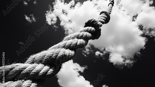 Long tangled rope long and rope cable fluttering in the cloud