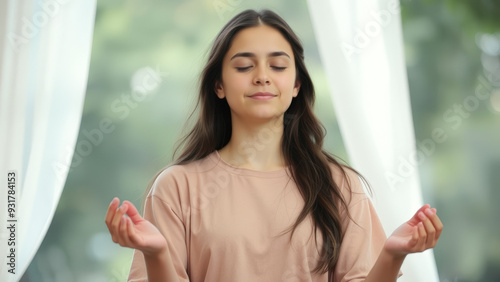 Woman meditating in a peaceful environment