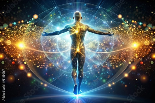 Quantum Vitality: Shimmering particles, ethereal effects, and scientific principles enhance physical and mental performance.