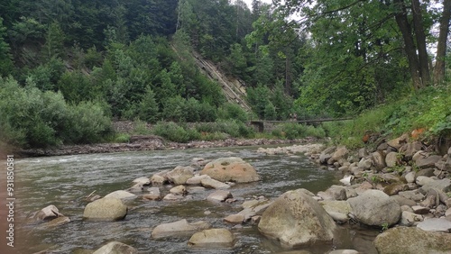 mountain river with stones and fast current