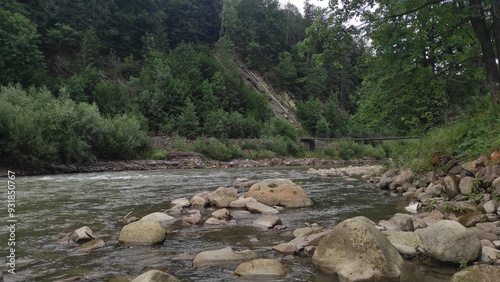 mountain river with stones and fast current