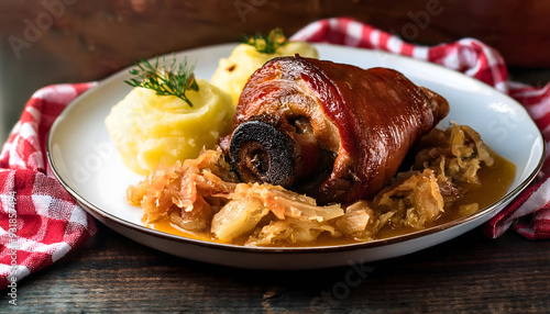 eisbein, schweinshaxe, haxen, essen, sauerkraut, kartoffelbrei, brei, kartoffeln, neu. münchen, close, up, bayrisch, bayern, wiesn, oktoberfest, foto, makro, ad, 1