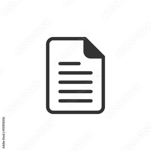 Document, file, folded paper with a text outlined black illustration isolated. Vector icon in flat style