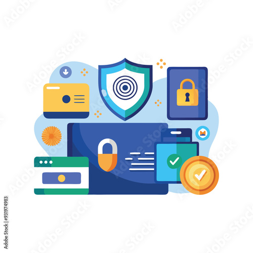 Cyber security concept. Data protection, antivirus, personal data security. Vector illustration