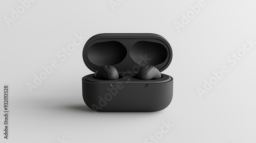 High-quality 3D mockup of a wireless earbud case positioned against a simple, isolated background. The case is rendered with realistic textures and details, capturing the smooth, matte finish. This