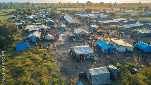 A humanitarian aid camp providing relief to displaced people, focusing on the daily struggles, community solidarity and efforts of volunteers and aid workers.