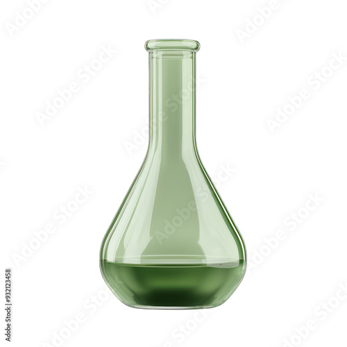 A green laboratory flask filled with liquid, representing scientific experiments and chemical research. transparent background