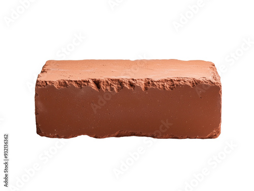 single red clay brick isolated on transparent background 