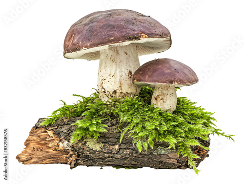 mushrooms on a log with moss