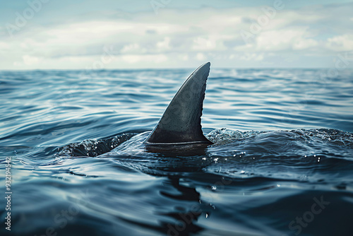 Big white shark fin on ocean surface