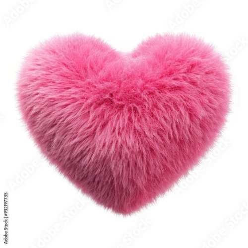 Pink fluffy heart on a white background for romantic decoration. Generative AI