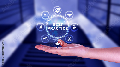 Best Practice concept, Business, Technology, Internet and network concept, Best practice, Manager, coach, leadership, plan to apply best practice method.