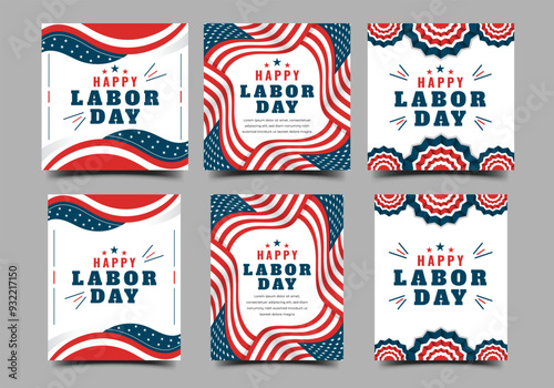 Happy Labor Day square banner template with different size collection. Usable for banner, social media post, cover, flyer.