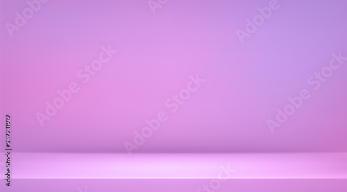 Pink soft studio room. Limbo light background. Abstract 3d violet backdrop for product presentation. Minimal wall scene. Showcase, promotion display. Vector stage mockup illustration