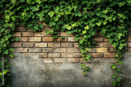 Creeping ivy gracefully covers a rustic wall of weathered bricks, adding natural beauty and texture to the surrounding environment