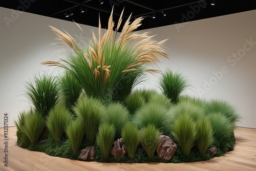 3D Artistic Display of Poa Labillardier Grass Showcasing Rich Ecosystem and Natural Beauty