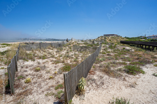 Dune protection fence on Obidos Lagoon beach.