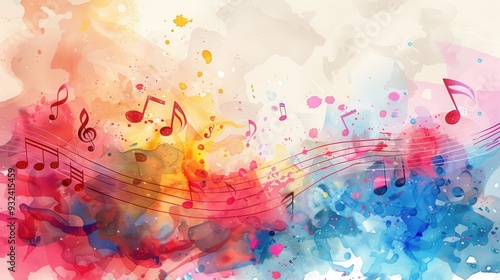 A colorful painting of musical notes and a watermark that says "Music"