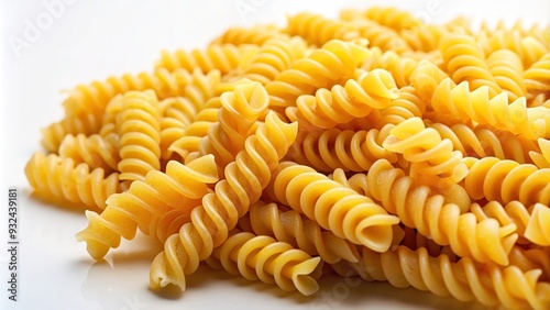 gourmet, closeup, meal, white background, spaghetti, macro, detailed, fusilli, Closeup of a pasta fusilli on a white background showcasing its intricate spiral shape and texture