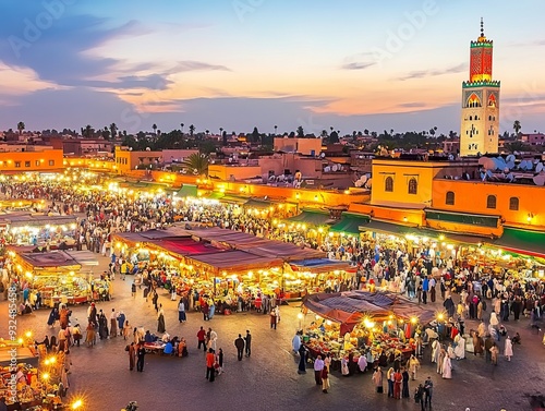 Vibrant market ambiance at jamaa el fna square, marrakesh, morocco, north africa