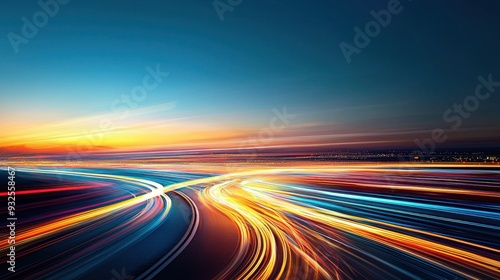 A night-time highway with long, colorful light trails from fast-moving vehicles, representing the rapid pace of digital innovation and technological advancement