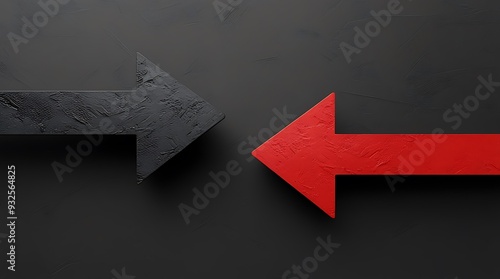 Two arrows facing away from each other, symbolizing conflict, disagreement, or divergent viewpoints, often used to represent a dispute or a situation where parties have opposite opinions 