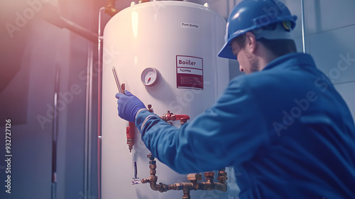 "Professional Technician Working on an Electric Water Heater"